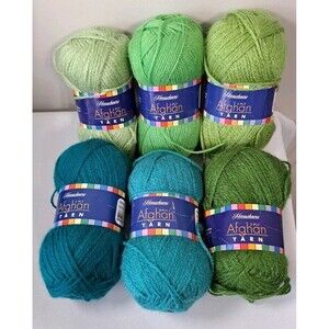 Lot of 6 HERRSCHNERS Afghan Yarn Greens : Olive, Leaf, Sage, Lettuce, Teal NEW
